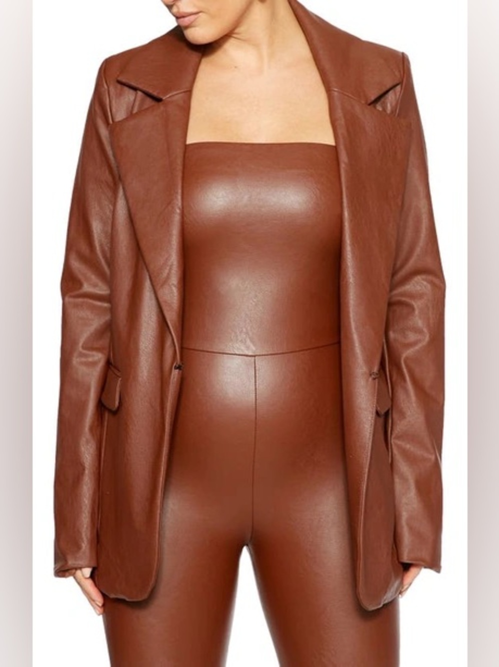 naked wardrobe Brown Faux Leather Blazer